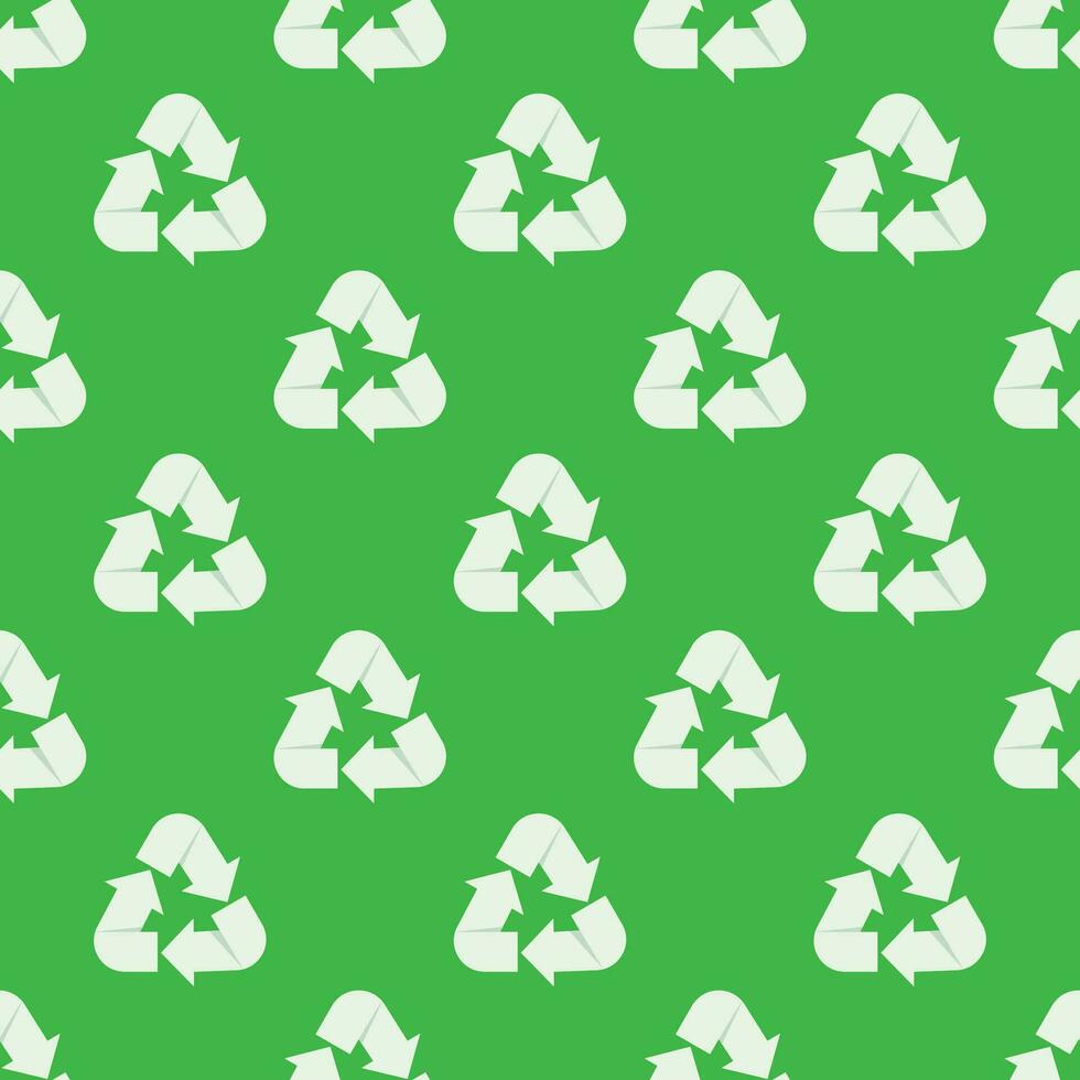 simple repeating recycling icon pattern flat seamless pattern design on green background vector
