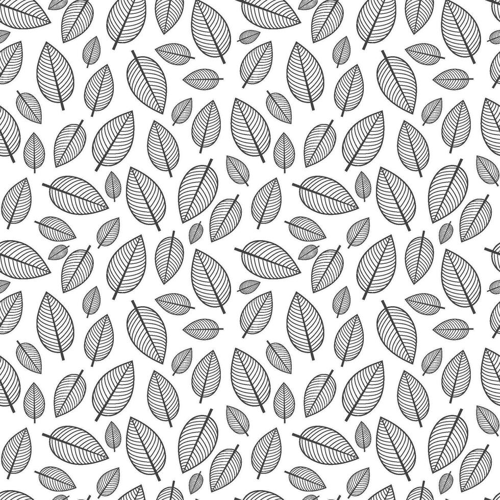 Black outline stylized leaf seamless pattern vector