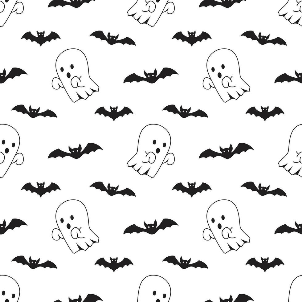 Abstract seamless halloween pattern for girls or boys. Ghost and bat creative pattern. Cute ghost wallpaper for textiles and fabrics. Halloween fashion style. Colorful bright image vector