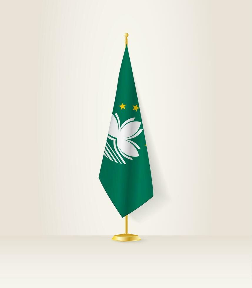 Macao bandera en un bandera pararse. vector