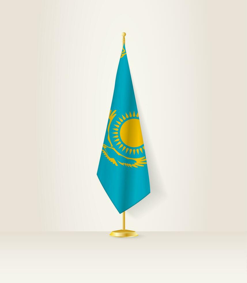 Kazakhstan flag on a flag stand. vector