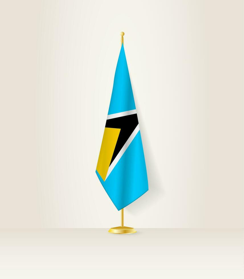 Saint Lucia flag on a flag stand. vector