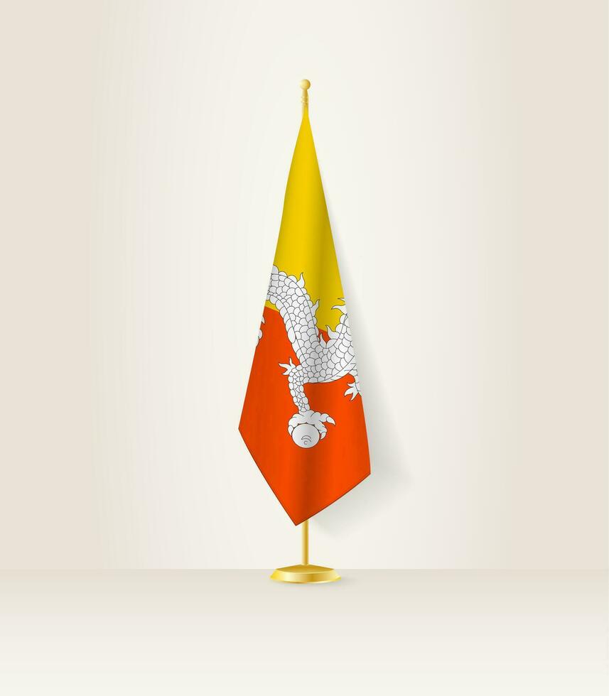 Bután bandera en un bandera pararse. vector