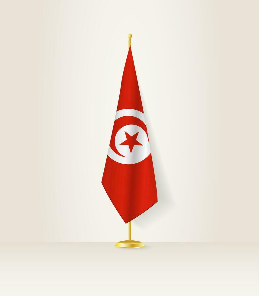 Tunisia flag on a flag stand. vector