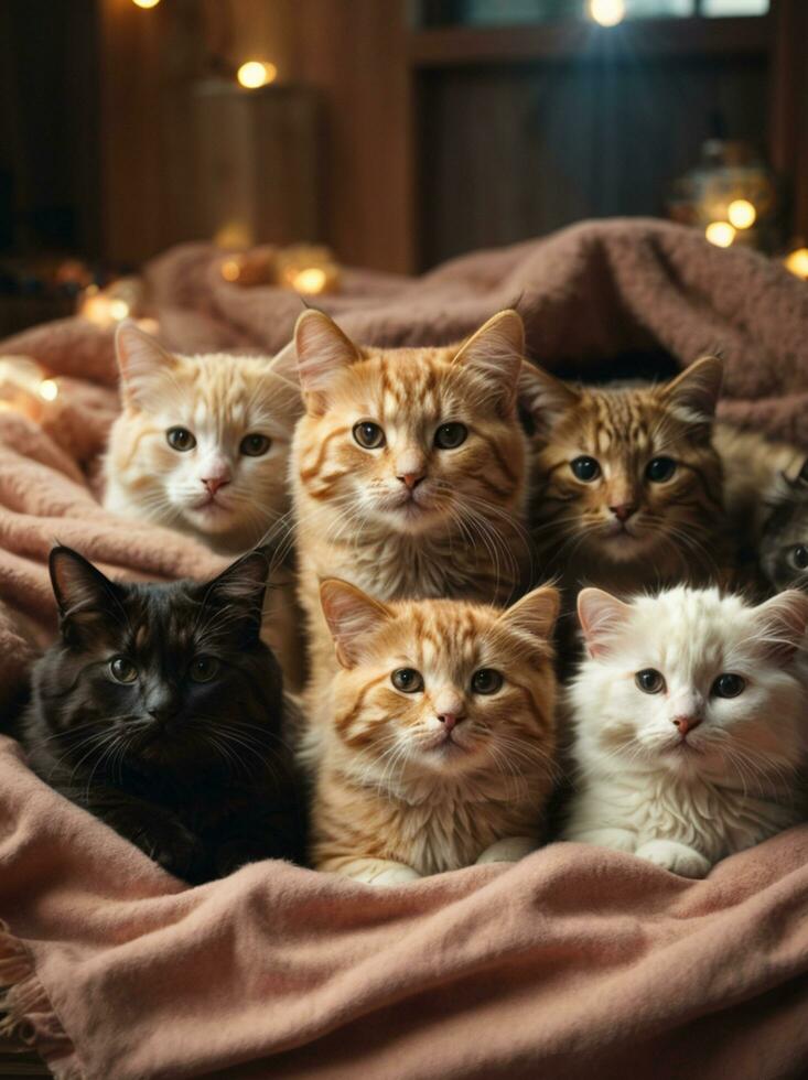 portrait of a group of cute cats,ai generative photo
