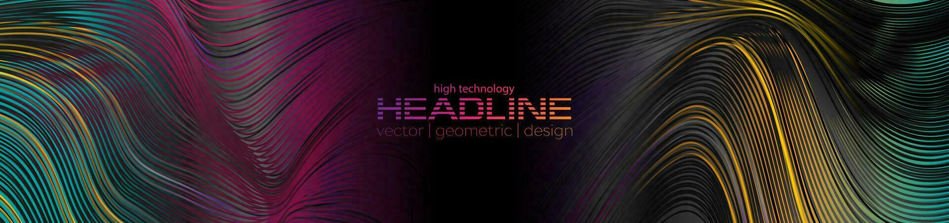 Dark tech banner with liquid curved glossy waves vector