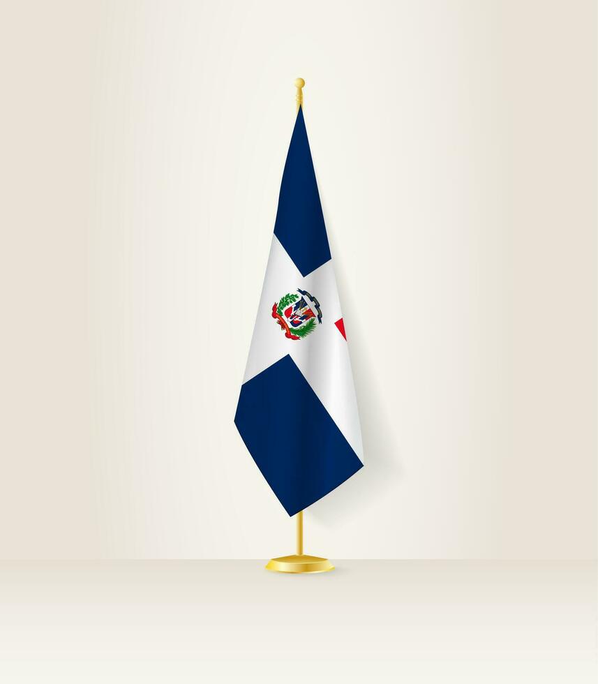 Dominican Republic flag on a flag stand. vector