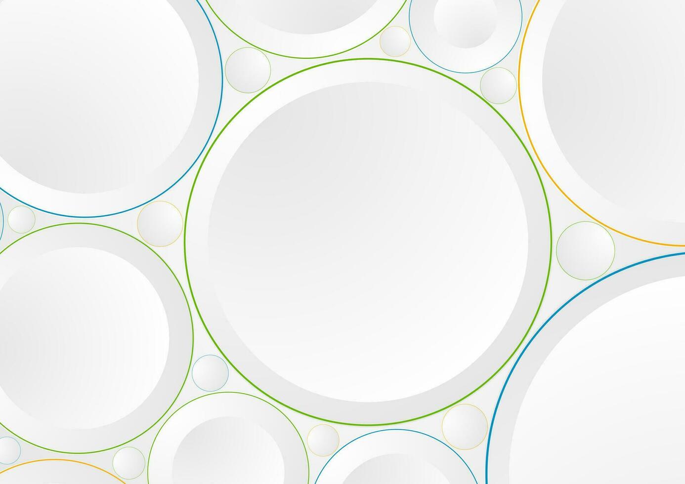 Grey paper circles with colorful outlines abstract background vector