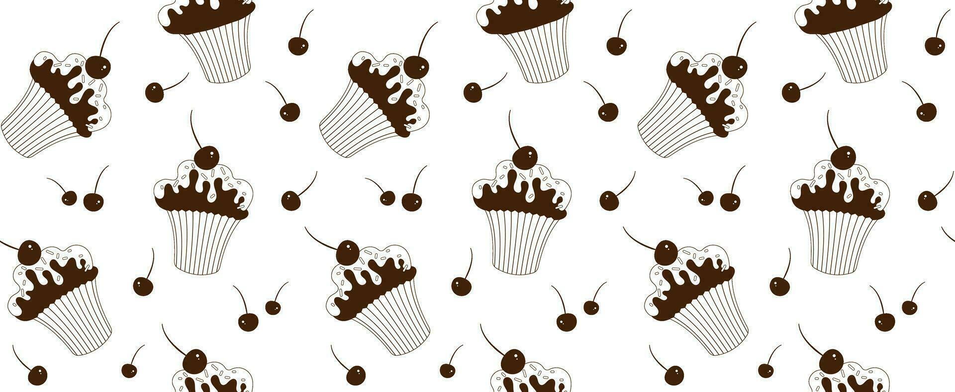 Seamless pattern of cupcakes. Vector illustration in line art style. Monochrome palette. Line art.