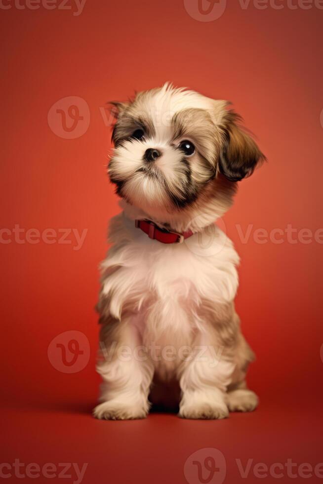 Very cute puppy Shih Tzu in nature wide life animals. AI Generated. photo