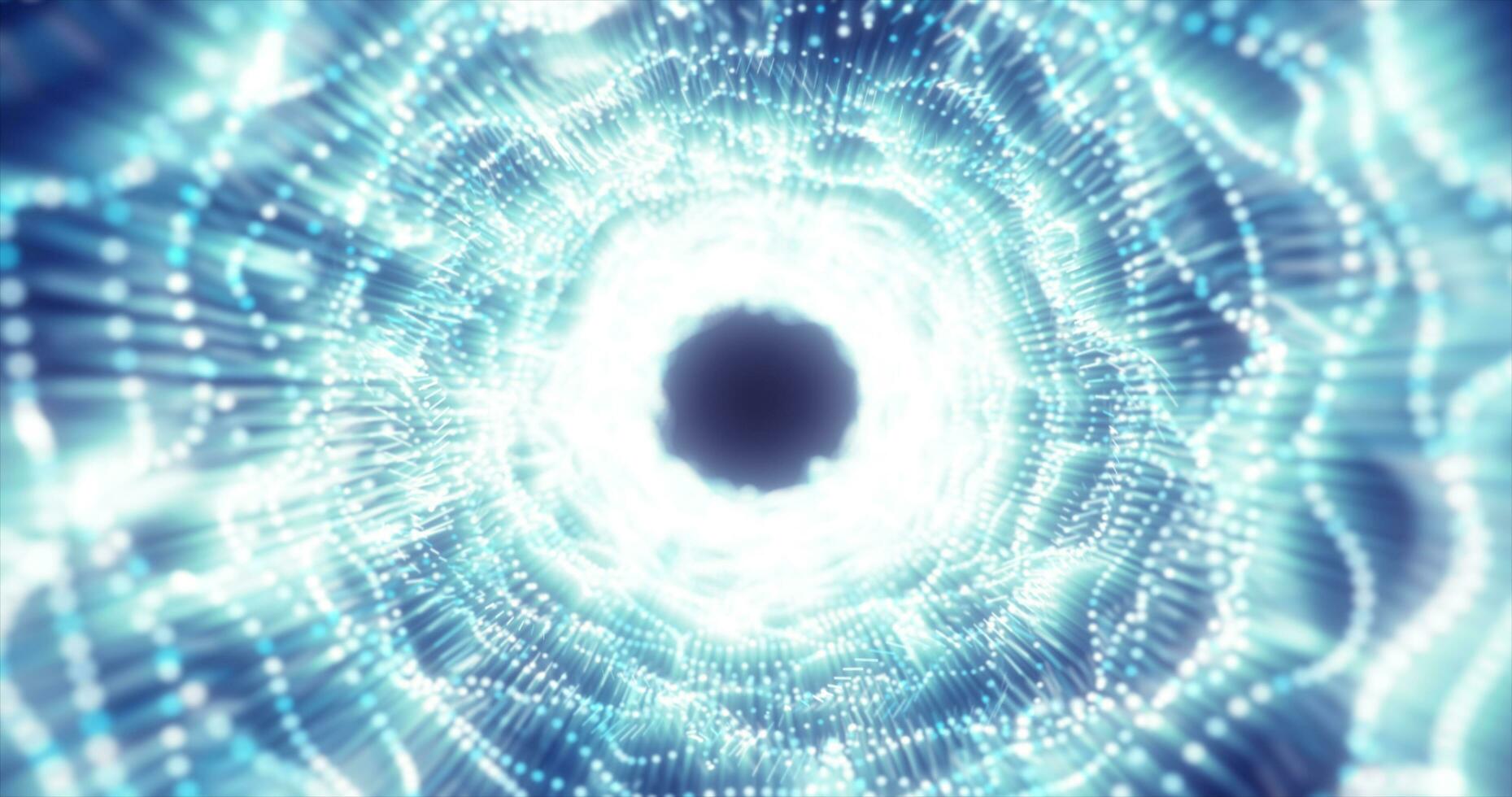 Abstract blue energy tunnel made of particles and a grid of high-tech lines with a glowing background effect photo