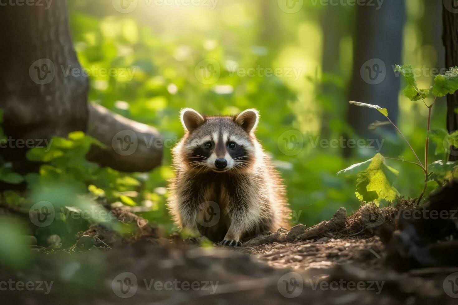 Raccoon in nature wide life animals. AI Generated. photo