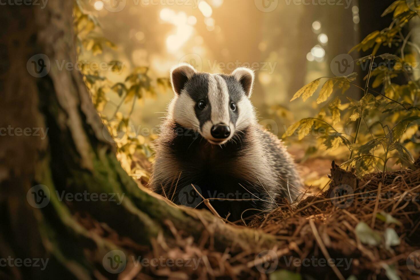 Badgers in nature wide life animals. AI Generated. photo