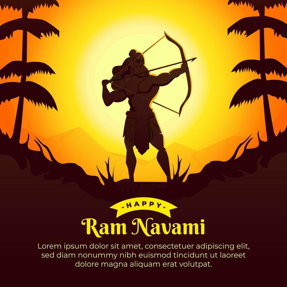 Happy ram navami with illustration of lord rama carrying bow and arrow social media post design template vector