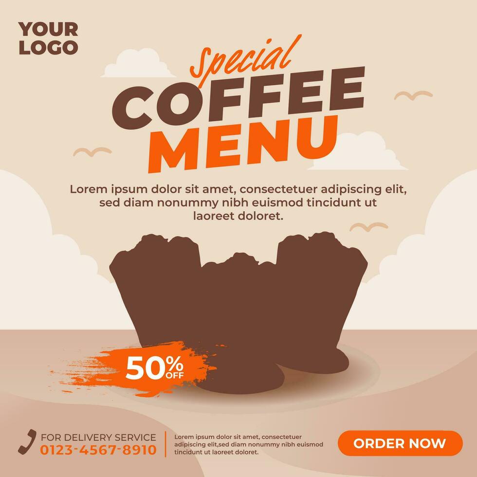Coffee shop drink promotion menu. Social media post banner template with nature background vector