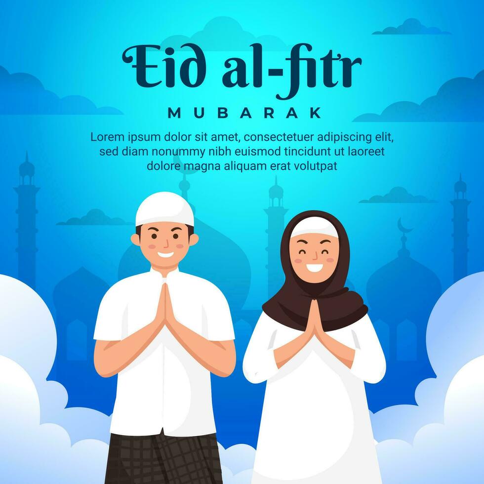 Eid al-fitr social media post template with islamic character vector