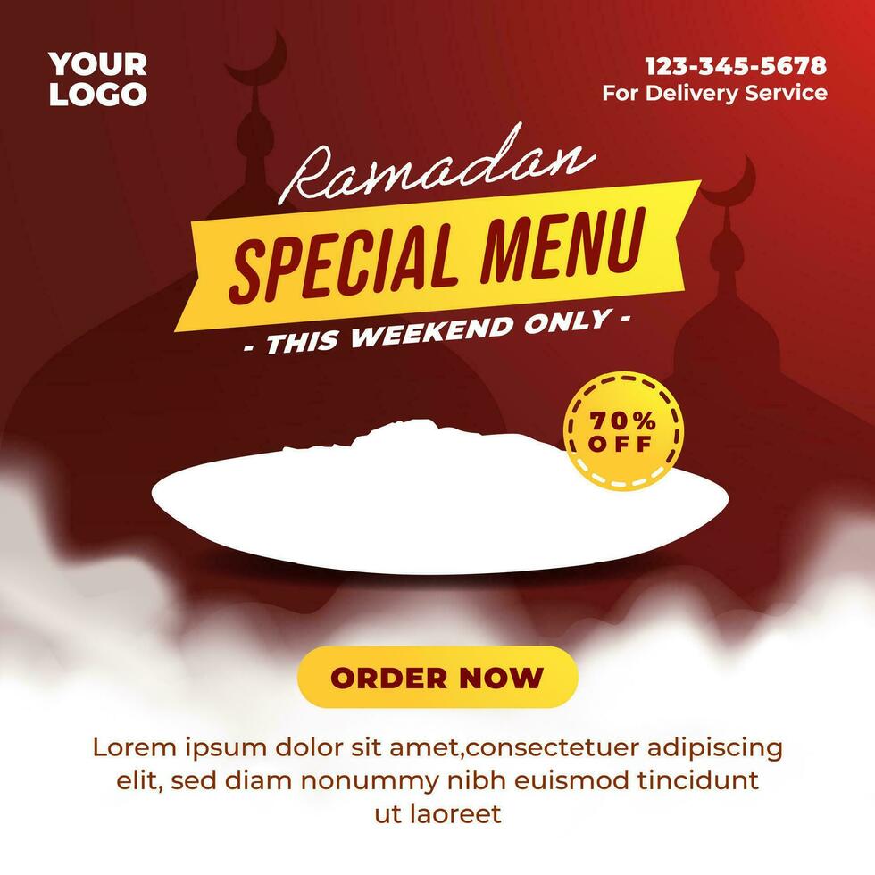 Social media post design template for ramadan. Editable for restaurant food menu promotion. vector