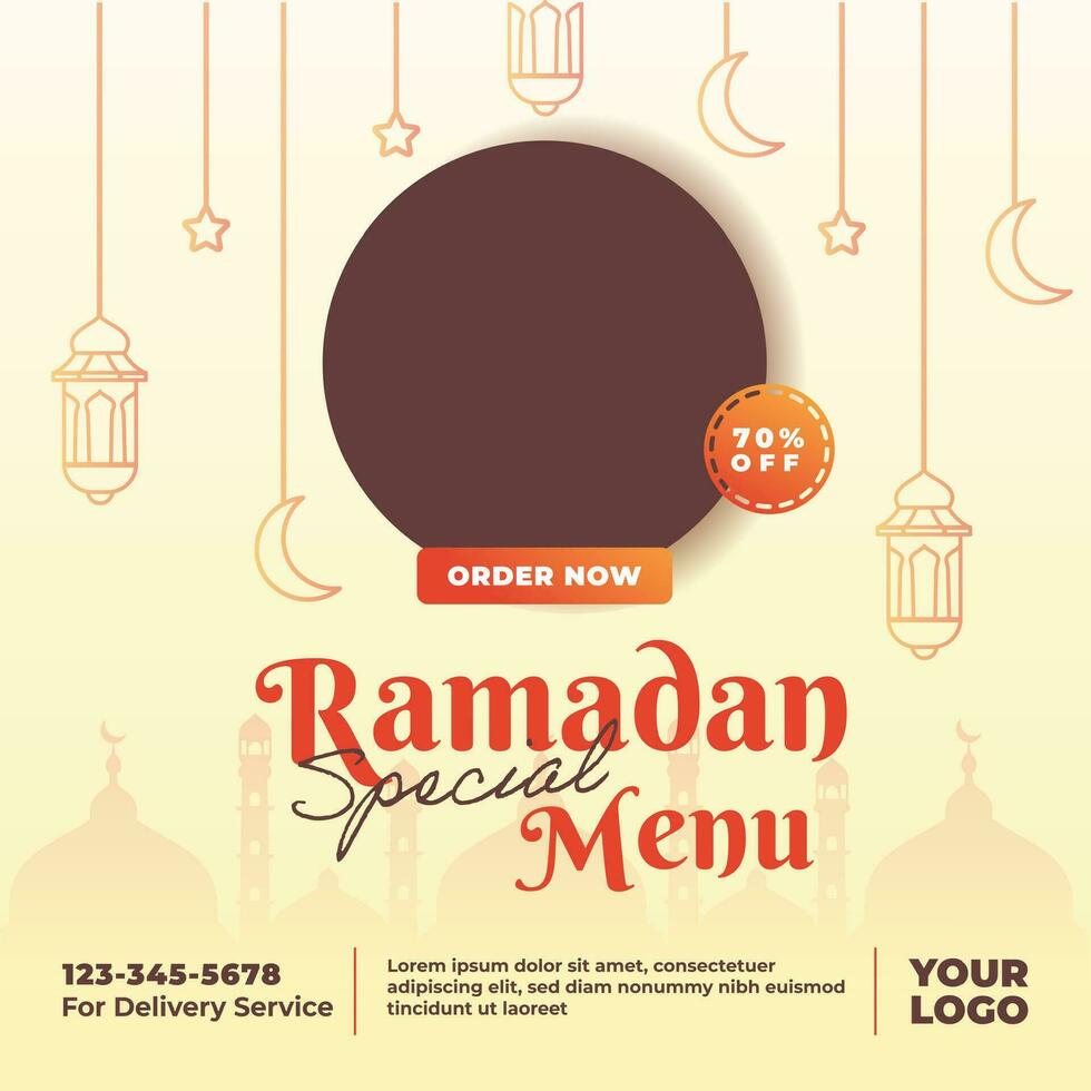 Social media post design template for ramadan. Editable for restaurant food menu promotion. vector