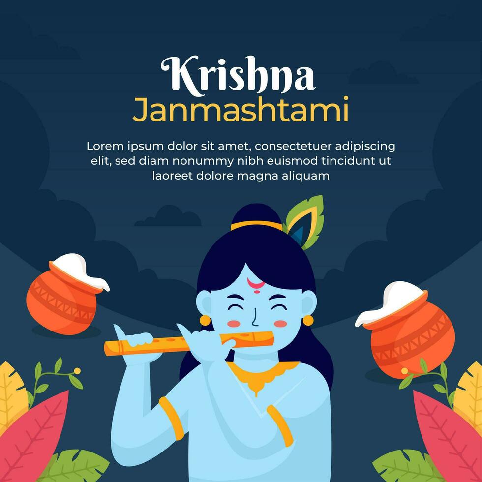 Happy krishna janmashtami hindu festival celebration for social media post vector