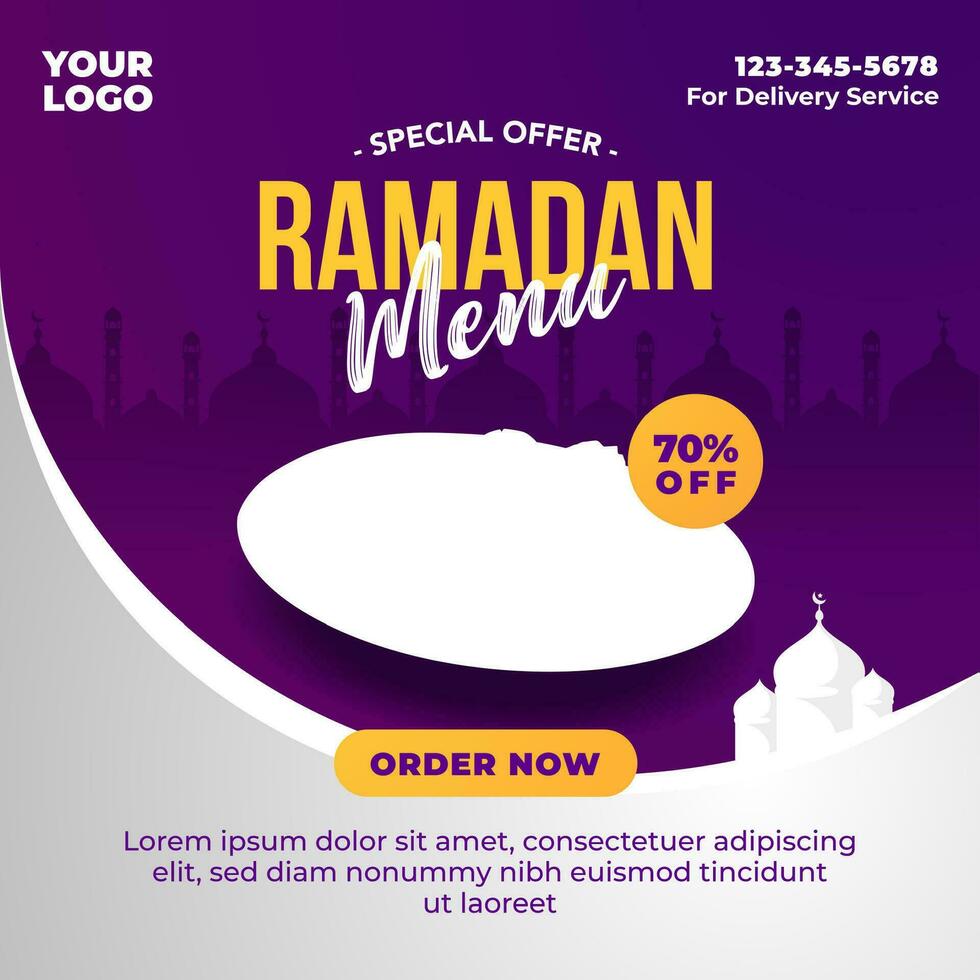 social medios de comunicación enviar diseño modelo para Ramadán. editable para restaurante comida menú promoción vector