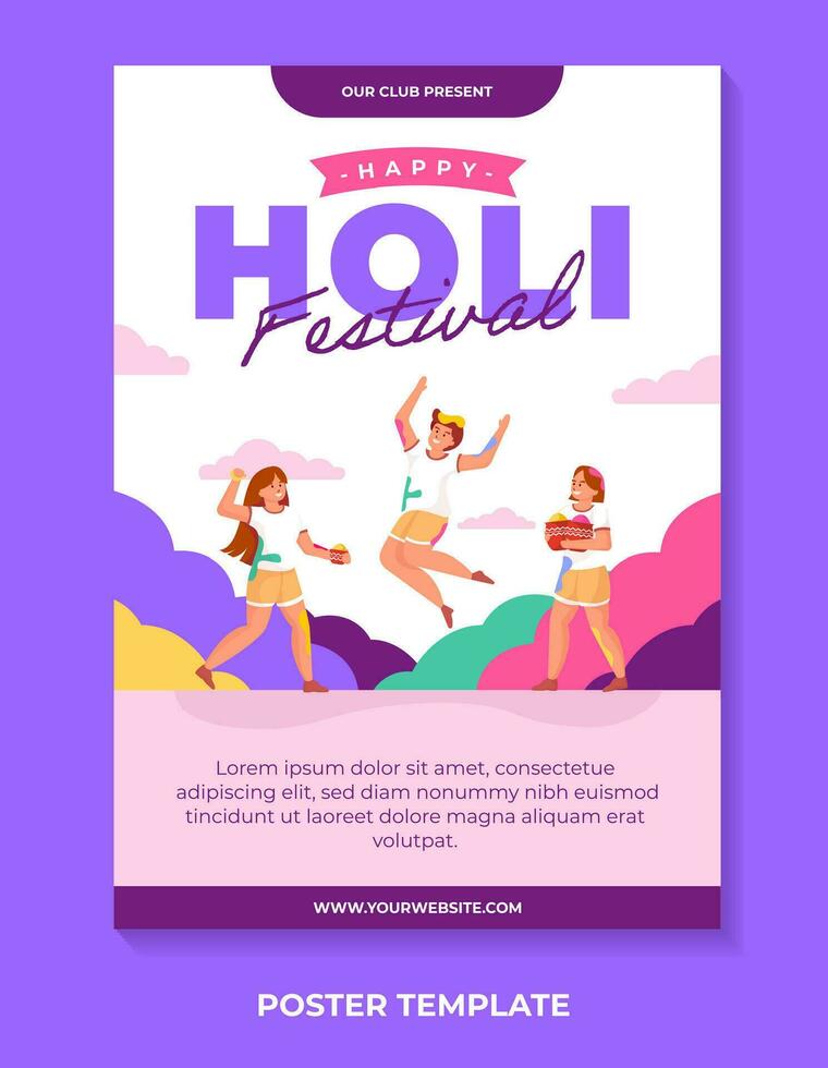 Flat holi festival illustration template banner with happy people background vector