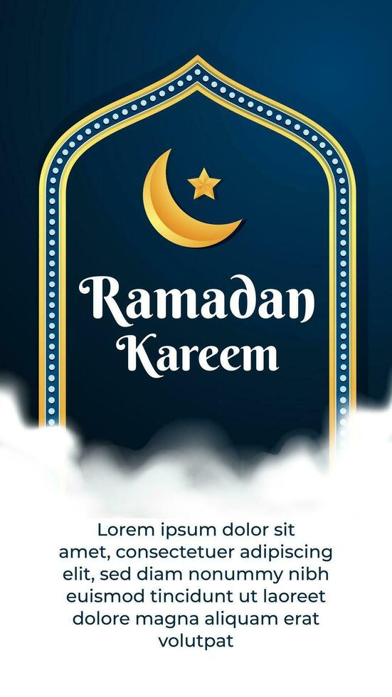 Ramadan Kareem social media stories template with moon and star ornament vector