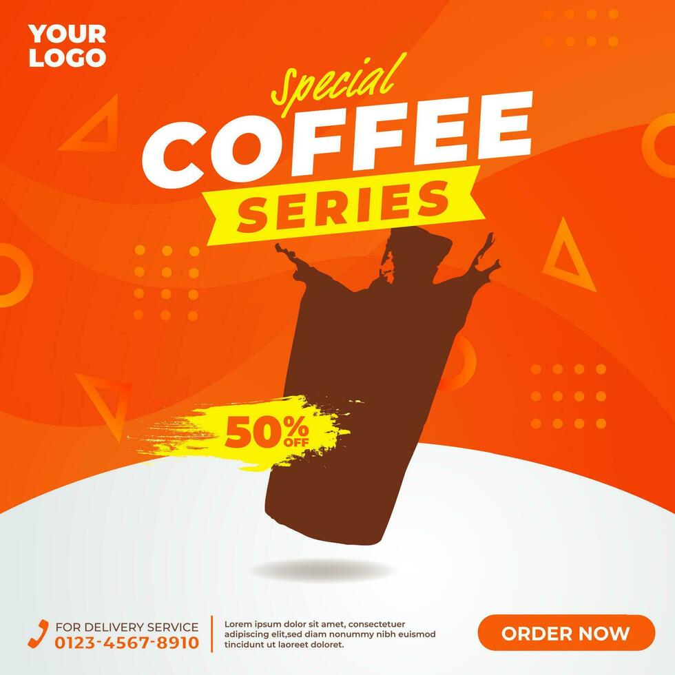Promotion of the iced coffee drink menu on social media. post design template vector