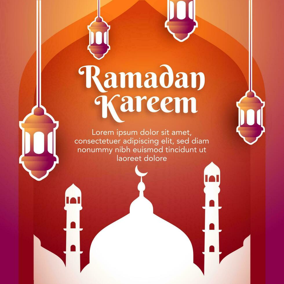 Social media template design ramadan kareem with moon and mosque ornament vector