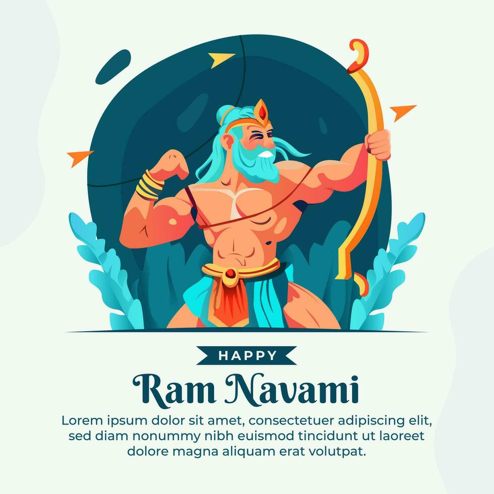 Happy ram navami with illustration of lord rama carrying bow and arrow social media post design template vector