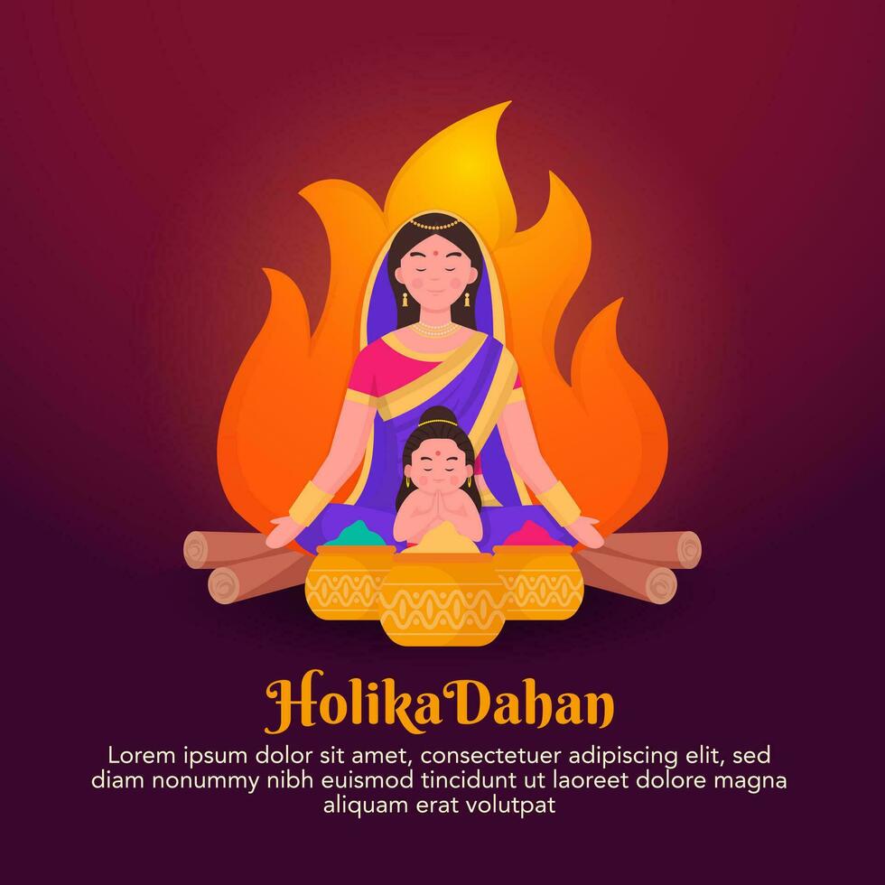 Happy holika dahan social media post illustration vector