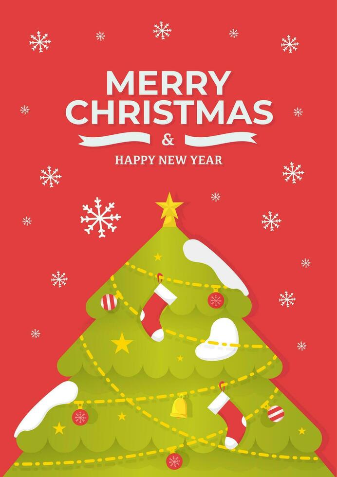 Merry Christmas and Happy New Year greeting poster vector