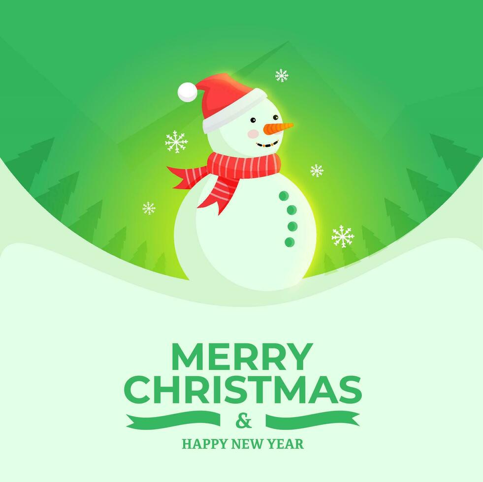 Snowman with Merry Christmas and Happy New Year greetings vector
