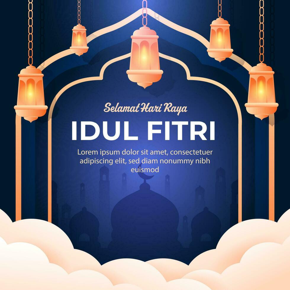 Eid al-fitr social media post template with islamic decoration vector