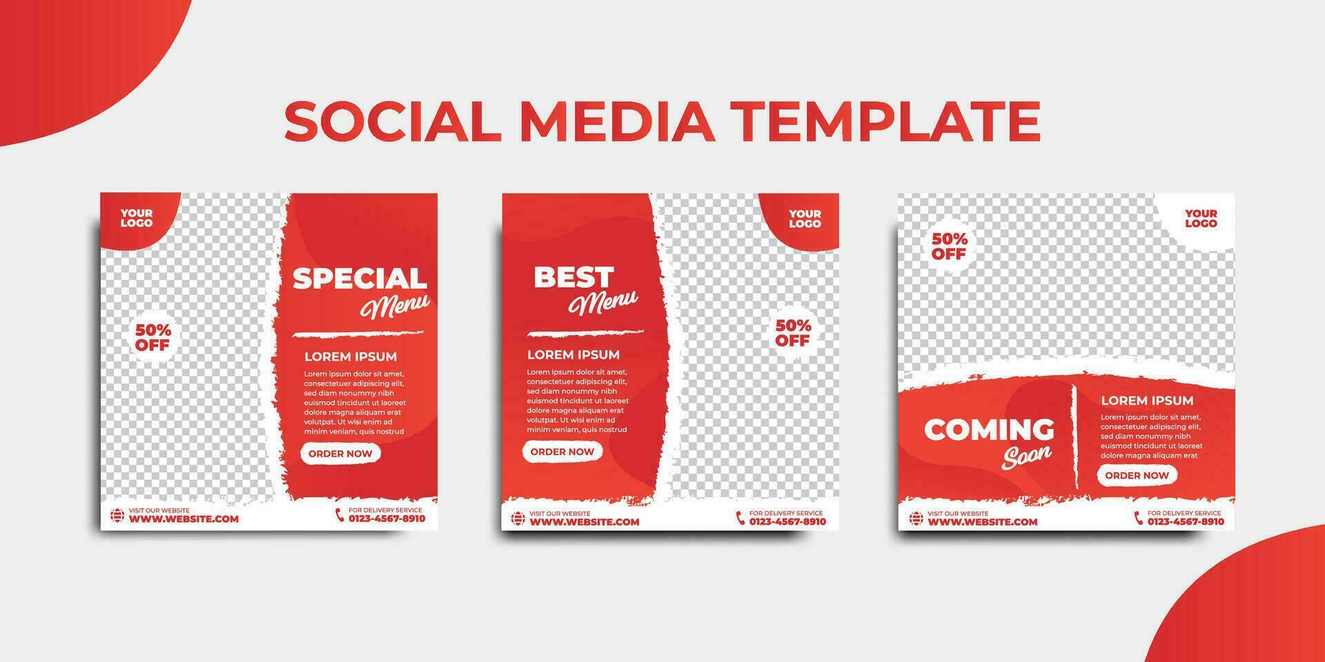 Social media design template for healthy food. Editable social media template for restaurant food menu promotion. vector