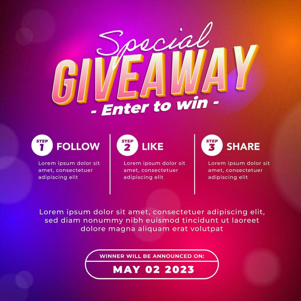 Giveaway contest concept for social media post design template vector