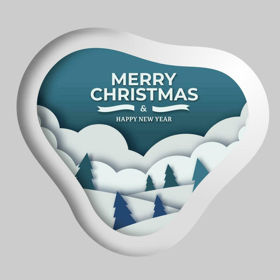 Merry Christmas and Happy New Year paper art vector