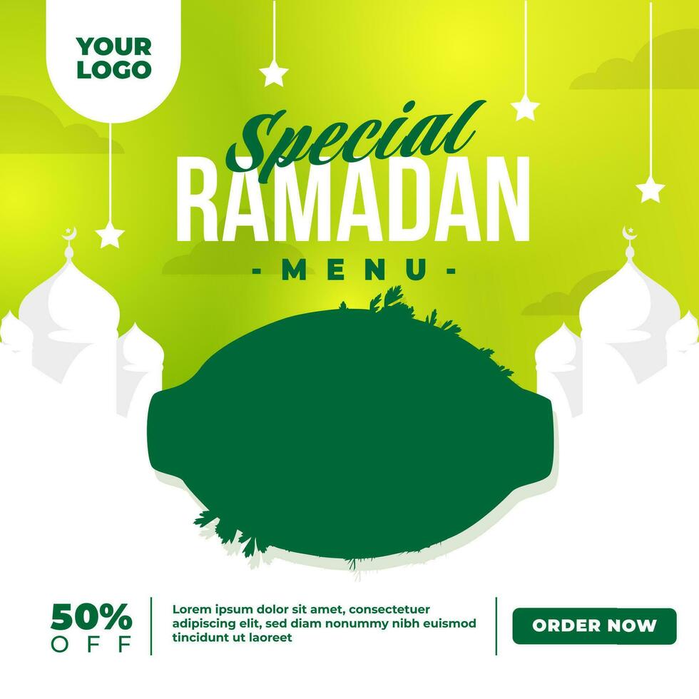 Social media post design template for ramadan. Editable for restaurant food menu promotion vector