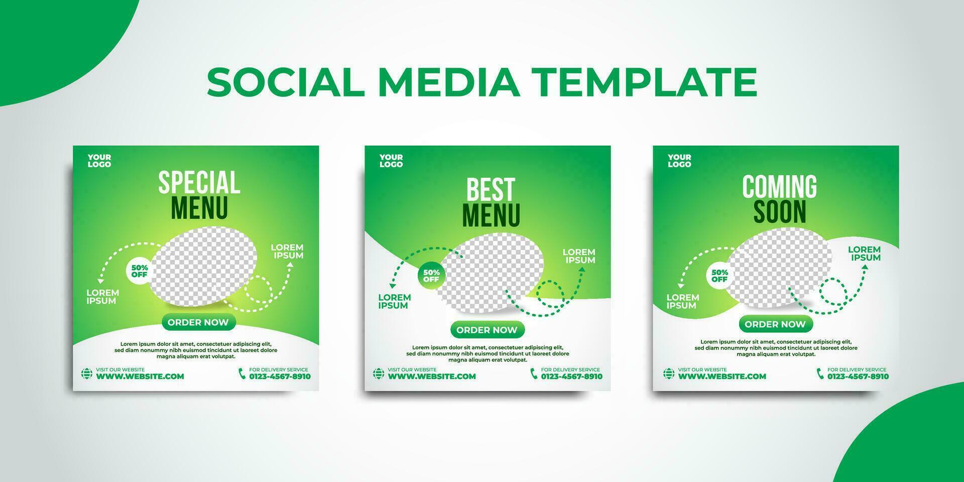 Social media design template for healthy food. Editable social media template for restaurant food menu promotion vector