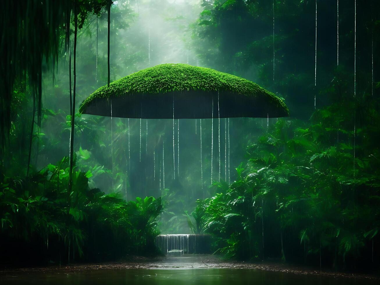 Monsoon rain forest with podium background . photo