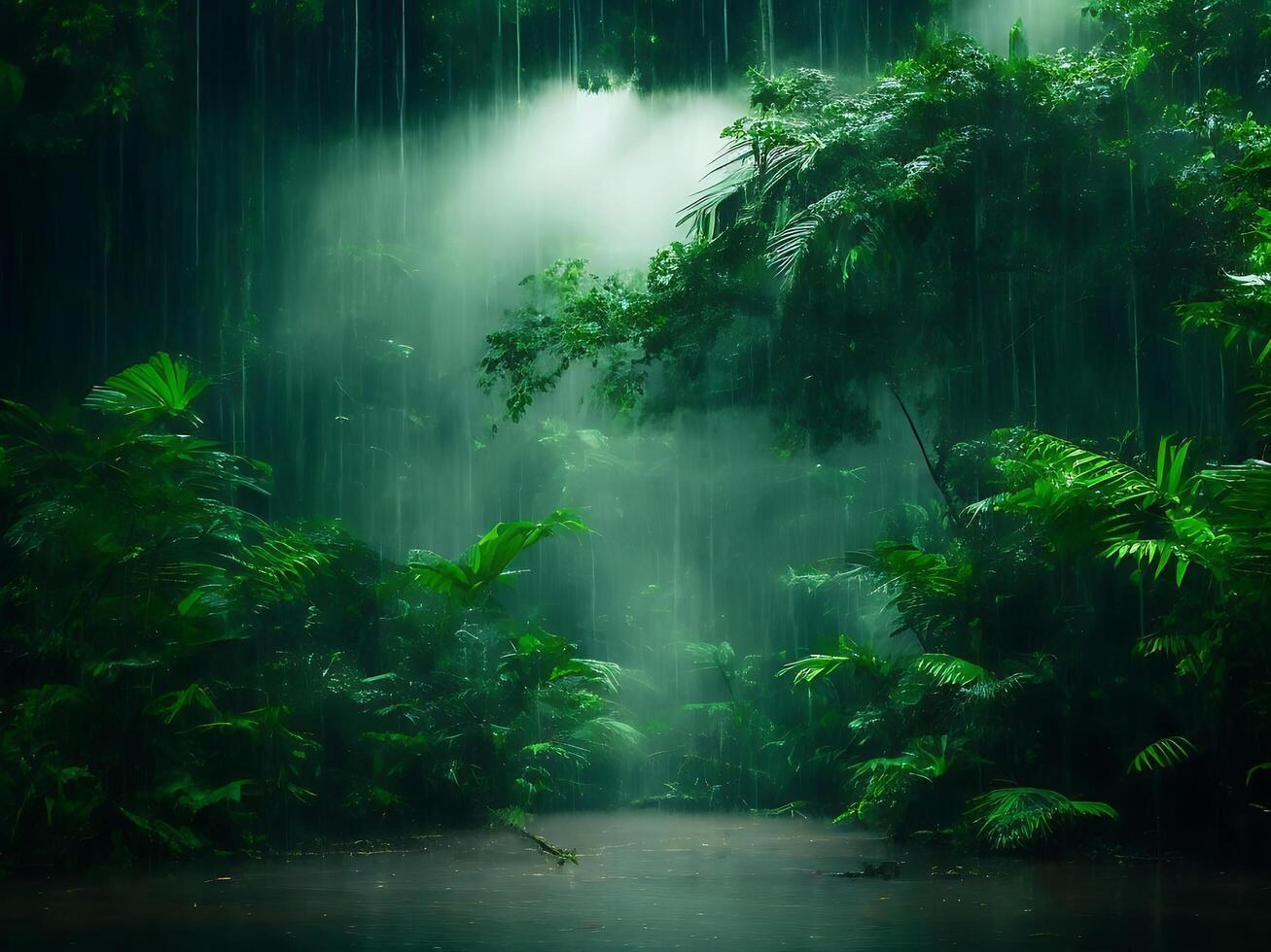 Monsoon rain forest with podium background photo
