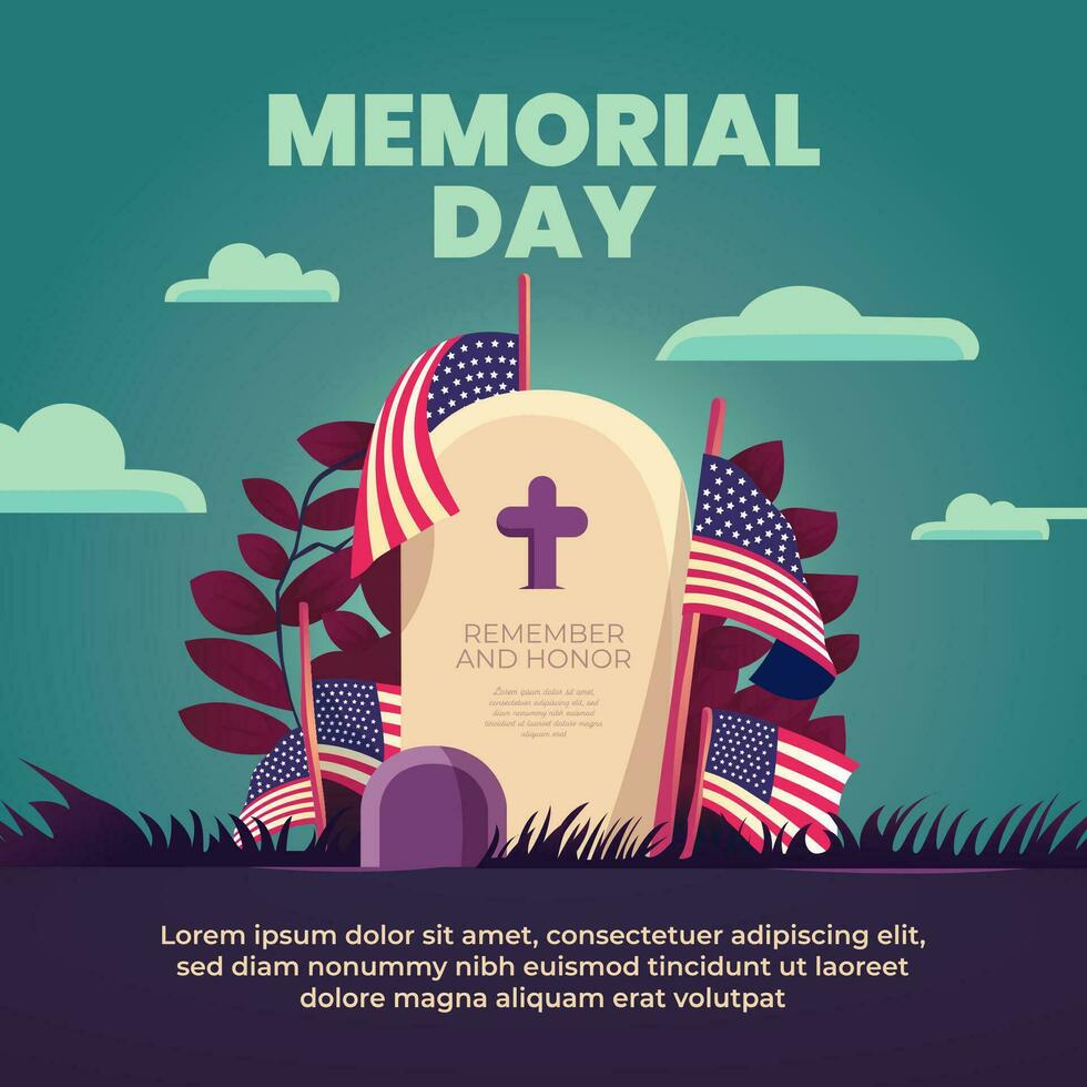 Memorial day social media post design template vector