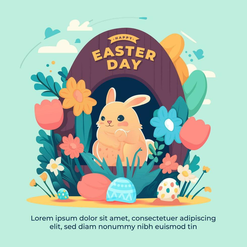 Happy Easter Day social media post design template vector