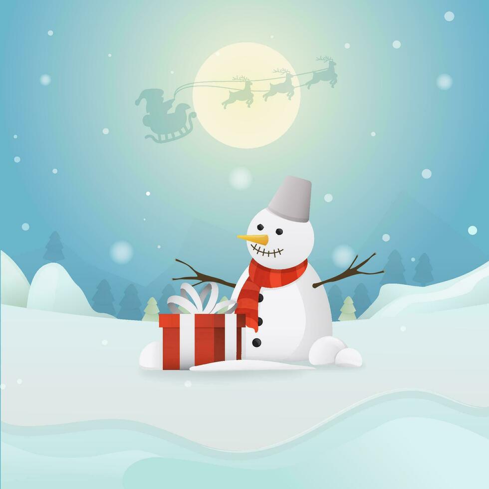 snowman with a gift for the design of the winter theme vector