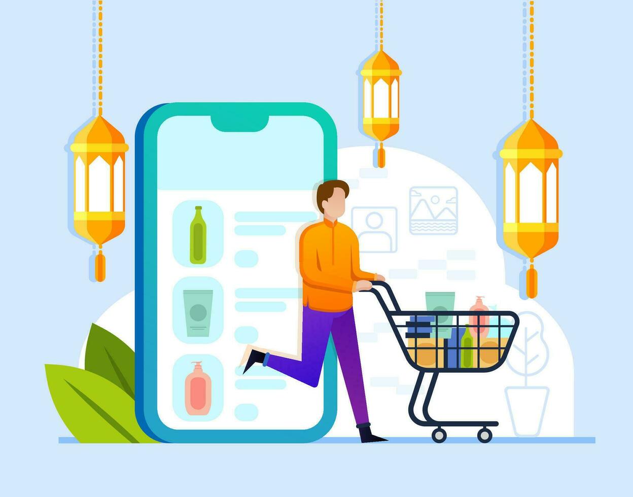 shopping from home when ramadan month vector