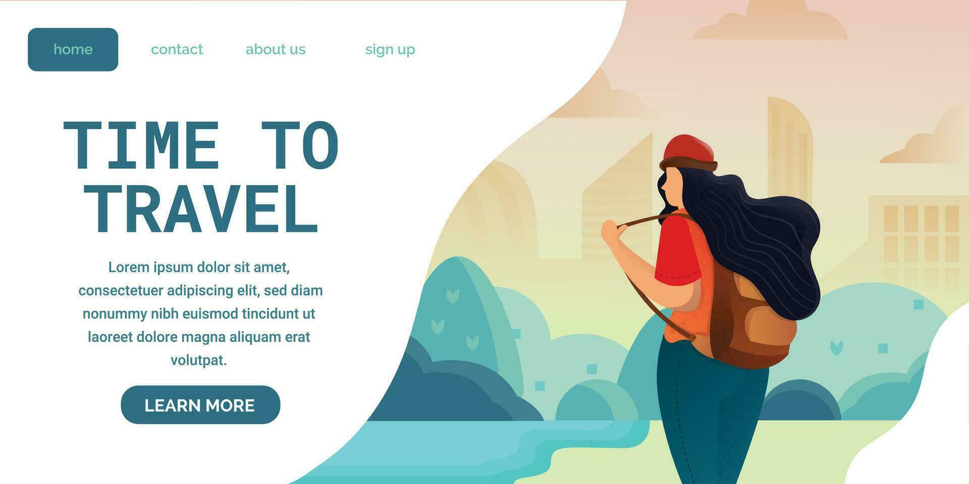 Backpacker traveling for web design, banner or poster with simple design vector