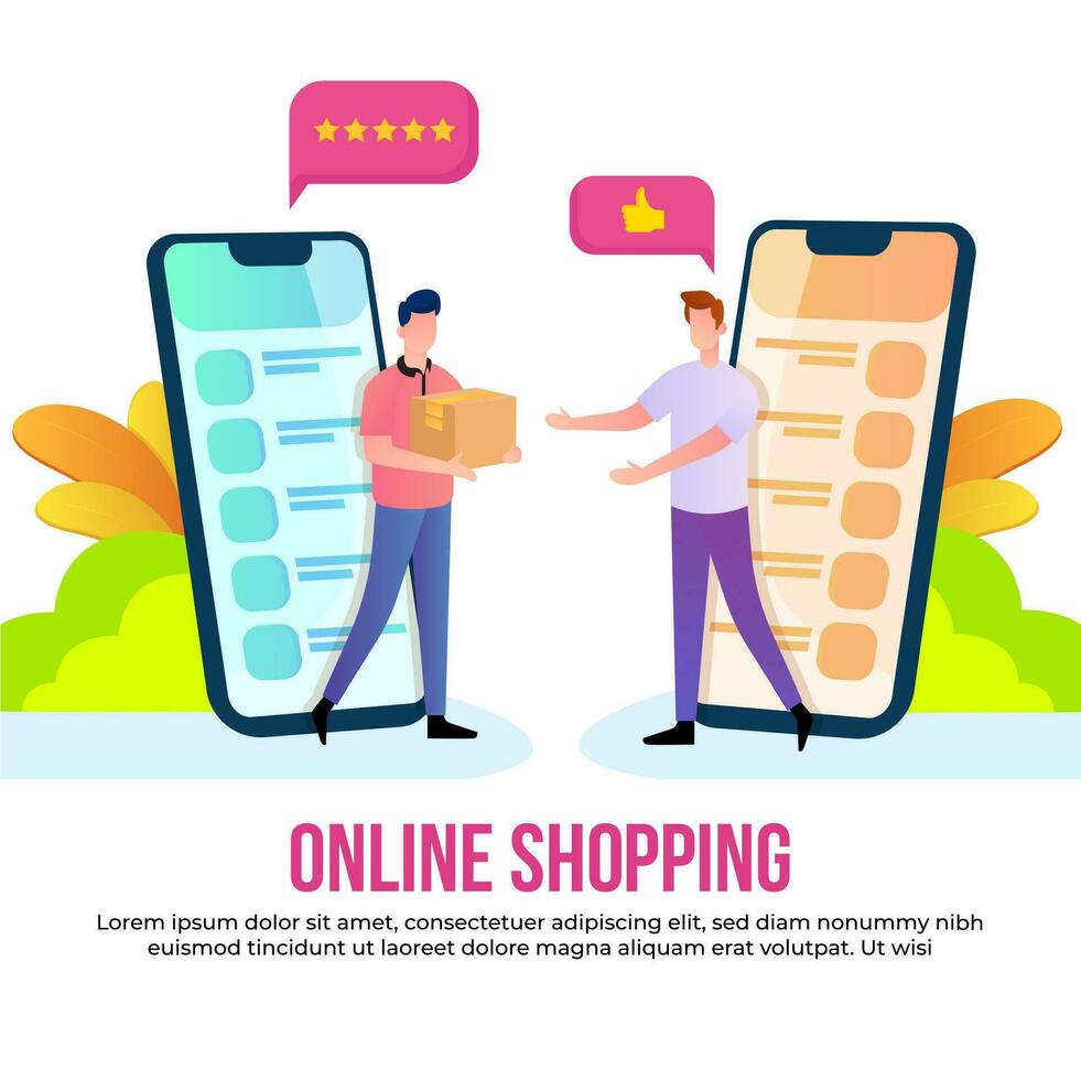 Flat design with shopping and delivery online theme, with characters in mobile phones vector