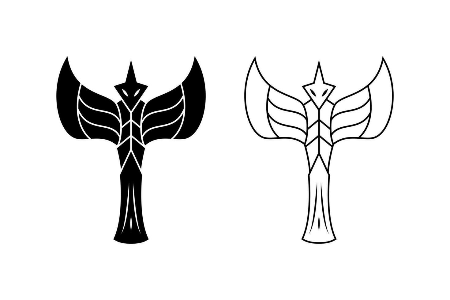 black white eagle axe illutration. simple, silhouette, line art style. used for label, brand, emblem, symbol, icon vector