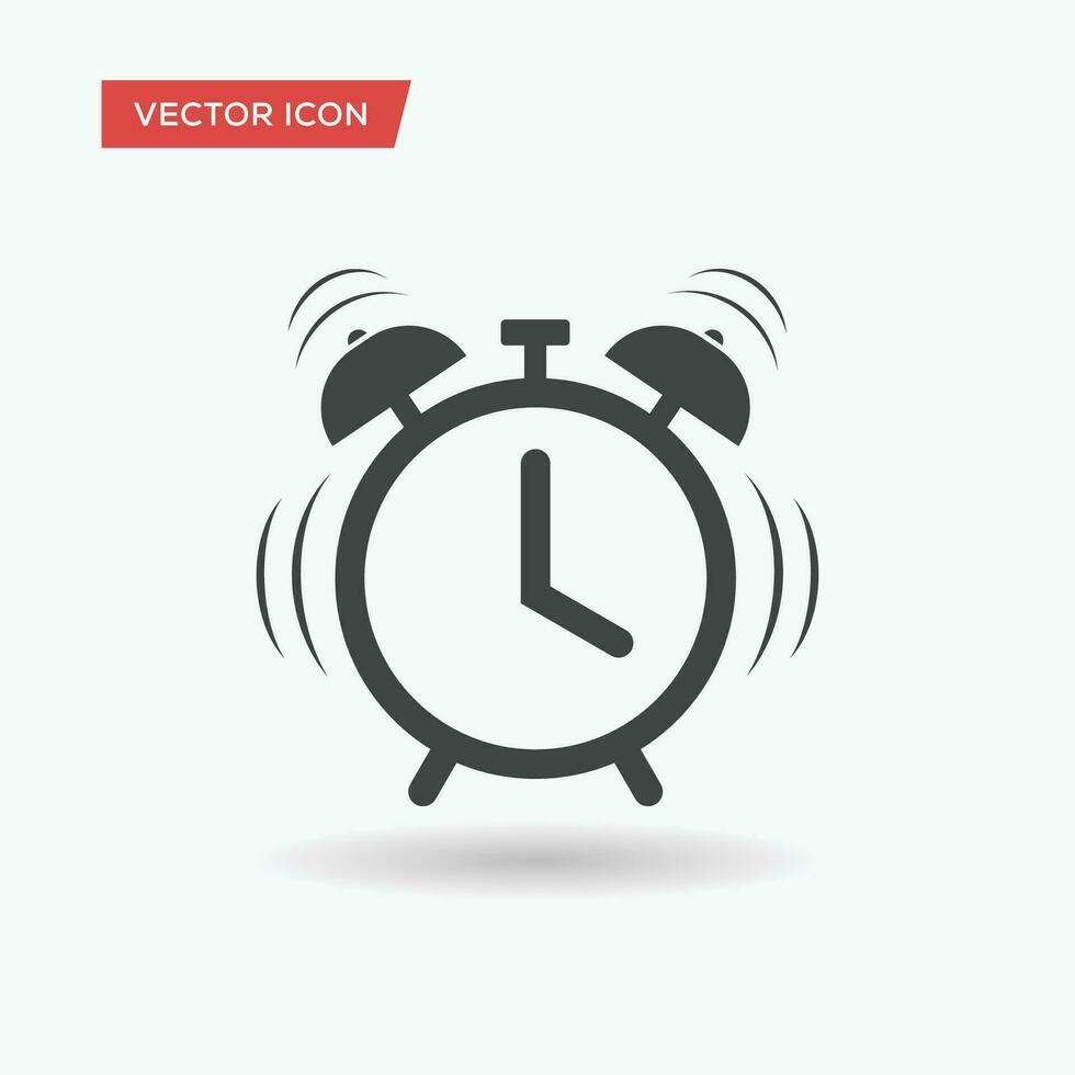 Alarm clock vector icon in a flat style. Ringing alarm clock icon. Wake up.