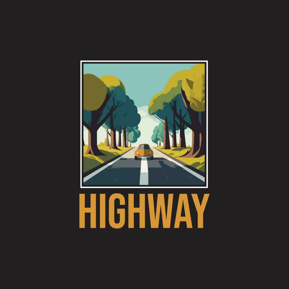 highway t shirt design. long drive illustration t shirt design. vector