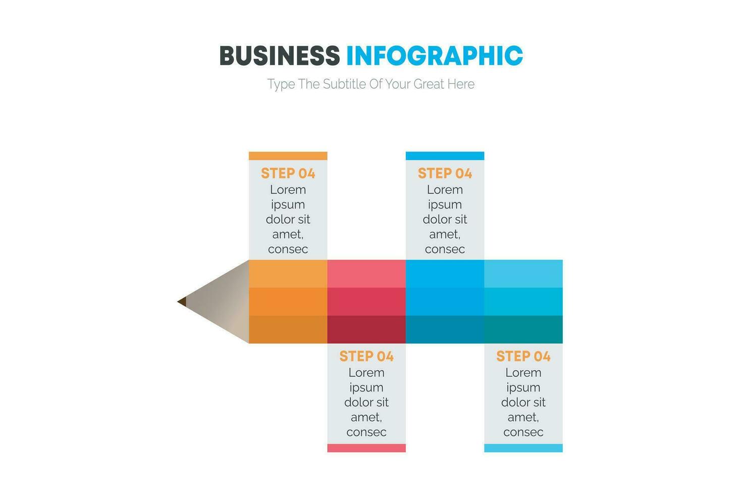 vistoso lápiz diagrama infografía elemento plantilla, vertical fila diseño diagrama con 4 4 lista de pasos vector